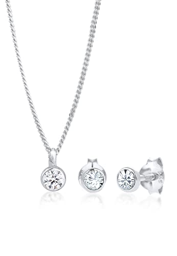 Elli Schmuckset Damen Basic Solitär Anhänger Set Ohrstecker mit Kristallen in 925 Sterling Silber von Elli