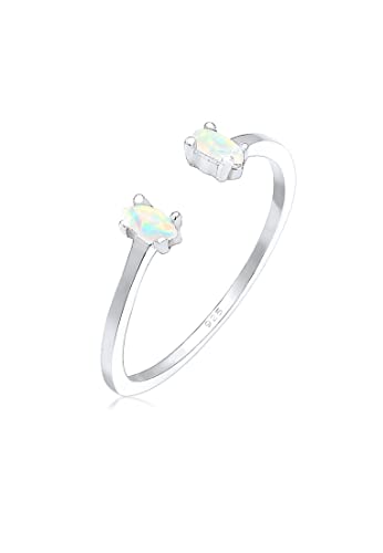 Elli Ring Damen Oval Geo Opal Offen Verstellbar in 925 Sterling Silber von Elli