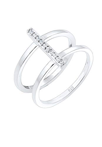 Elli Ring Damen Doppelring Geo mit Kristalle in 925 Sterling Silber von Elli