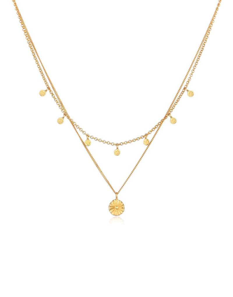 Elli - Doppelreihige vergoldete Damen-Halskette Damen aus 925er Sterlingsilber mit Scheibenanhänger mit Sonnenmotiv-Goldfarben von Elli