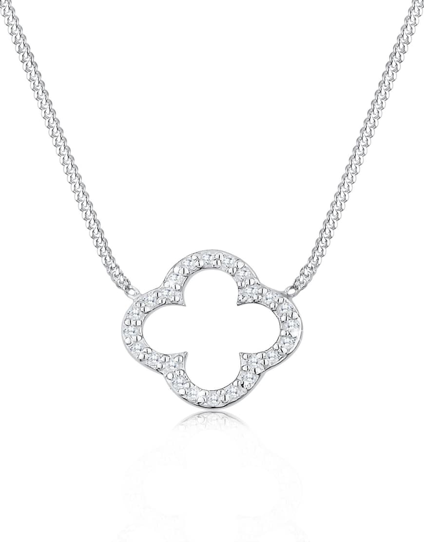 Elli - Elegante Damen-Halskette aus 925er-Sterlingsilber mit Glücksbringer-Anhänger in Kleeblattform und Zirkoniakristallen in Weiß von Elli