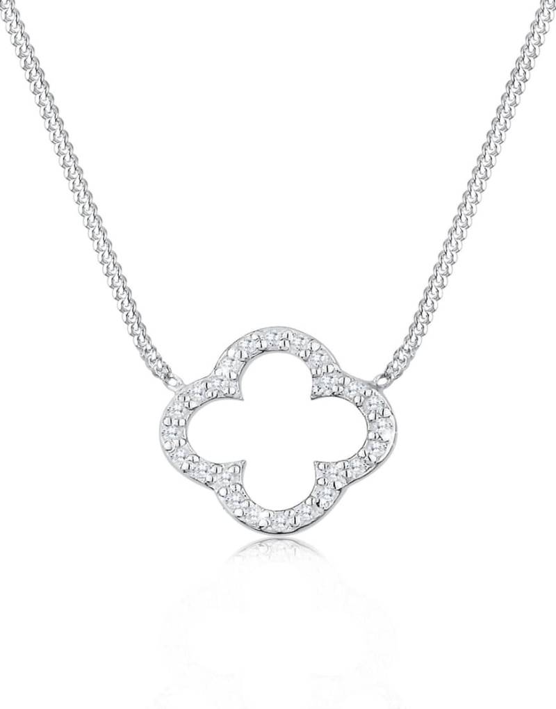 Elli - Elegante Damen-Halskette aus 925er-Sterlingsilber mit Glücksbringer-Anhänger in Kleeblattform und Zirkoniakristallen in Weiß von Elli