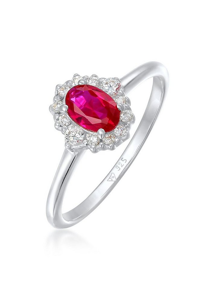 Elli Fingerring Cocktailring Synthetischer Rubin Zirkonia 925 Silber, Cocktailring von Elli