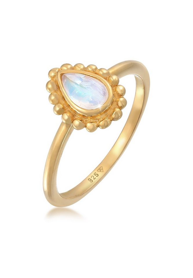 Elli Fingerring Mondstein Tropfen Dots Kugel 925 Silber von Elli