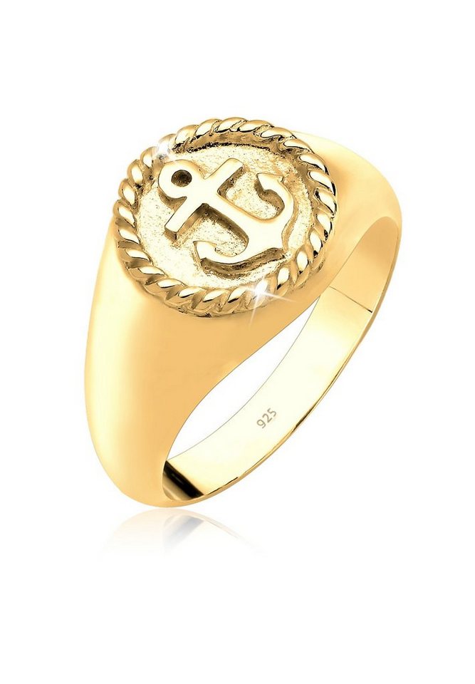Elli Fingerring Elli Ring Maritim Anker Siegelring 925 Silber vergoldet, Anker von Elli