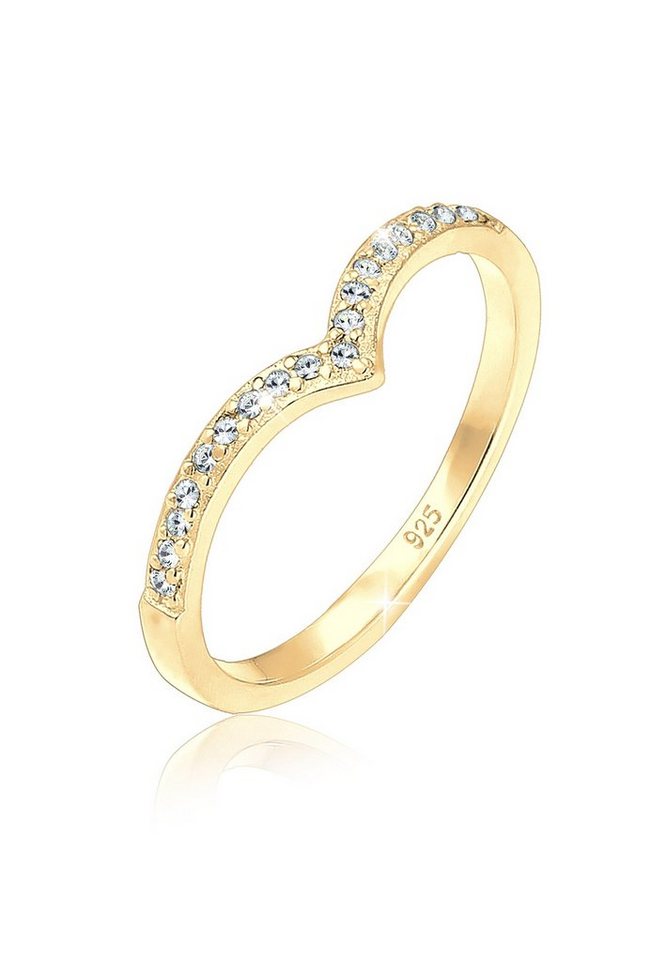 Elli Fingerring V-Form Glas Kristalle Weiß 925 Sterling Silber von Elli