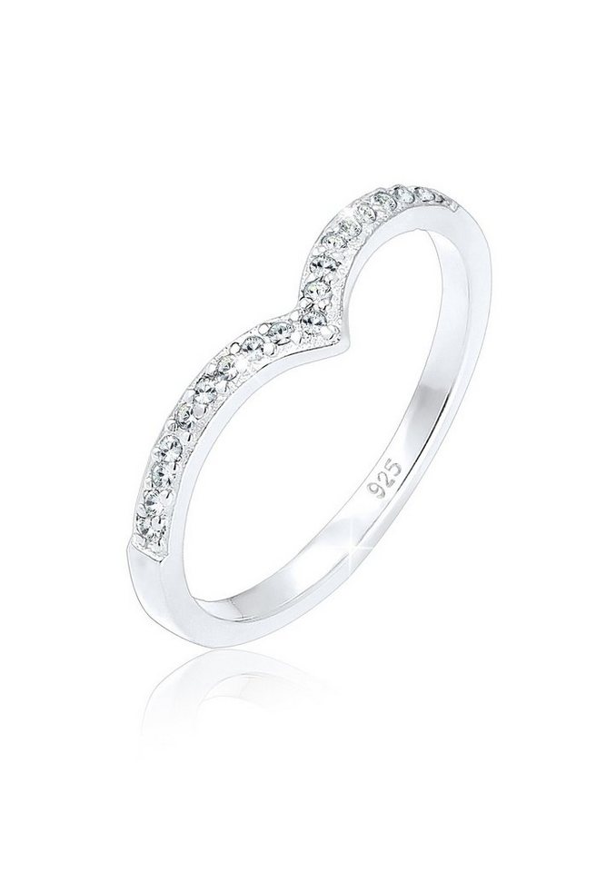 Elli Fingerring V-Form Glas Kristalle Weiß 925 Sterling Silber von Elli