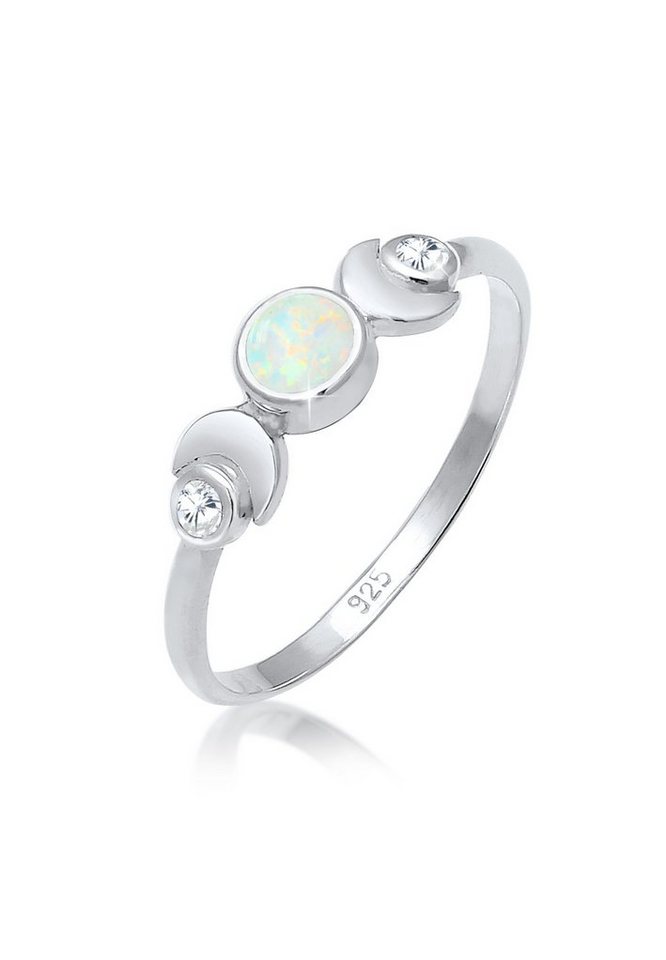 Elli Fingerring Halbmond Zirkonia Synthetischer Opal 925 Sterling Silber, Astro von Elli