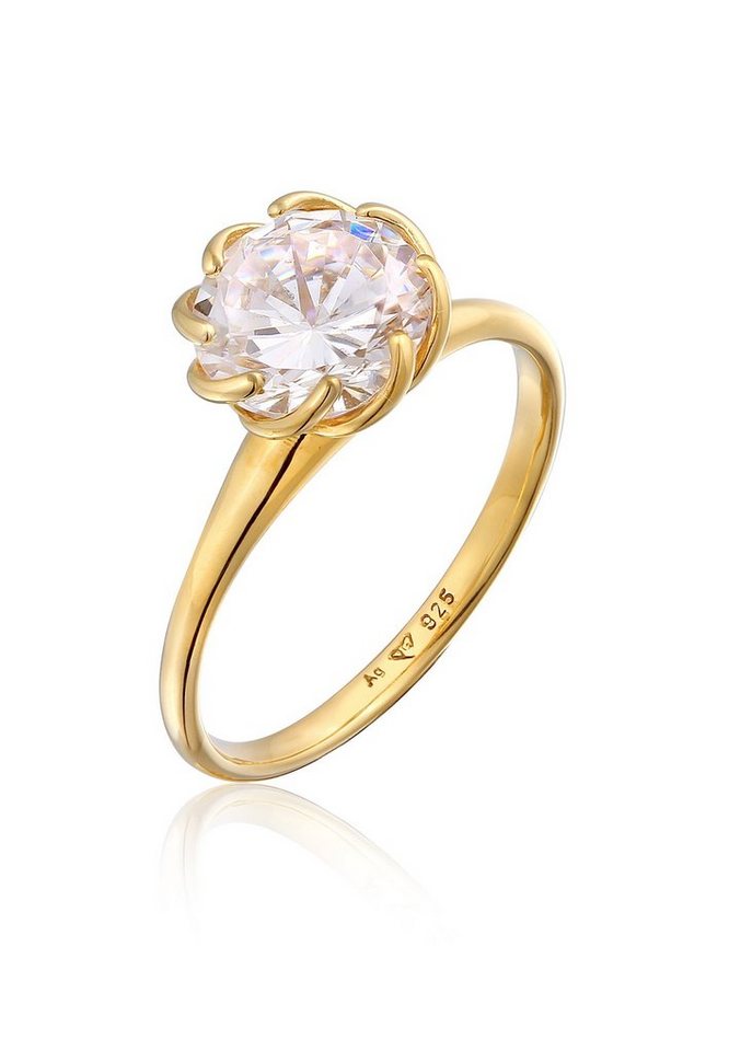 Elli Fingerring Zirkonia Verlobung Solitär Blüte 925 Silber, Verlobungsring von Elli