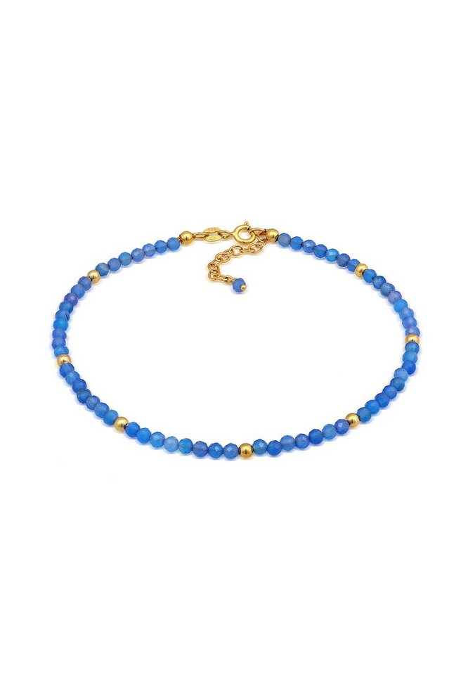 Elli Fußkette Achat Perlen Blau Sommer Strand 925 Silber, Kugel von Elli