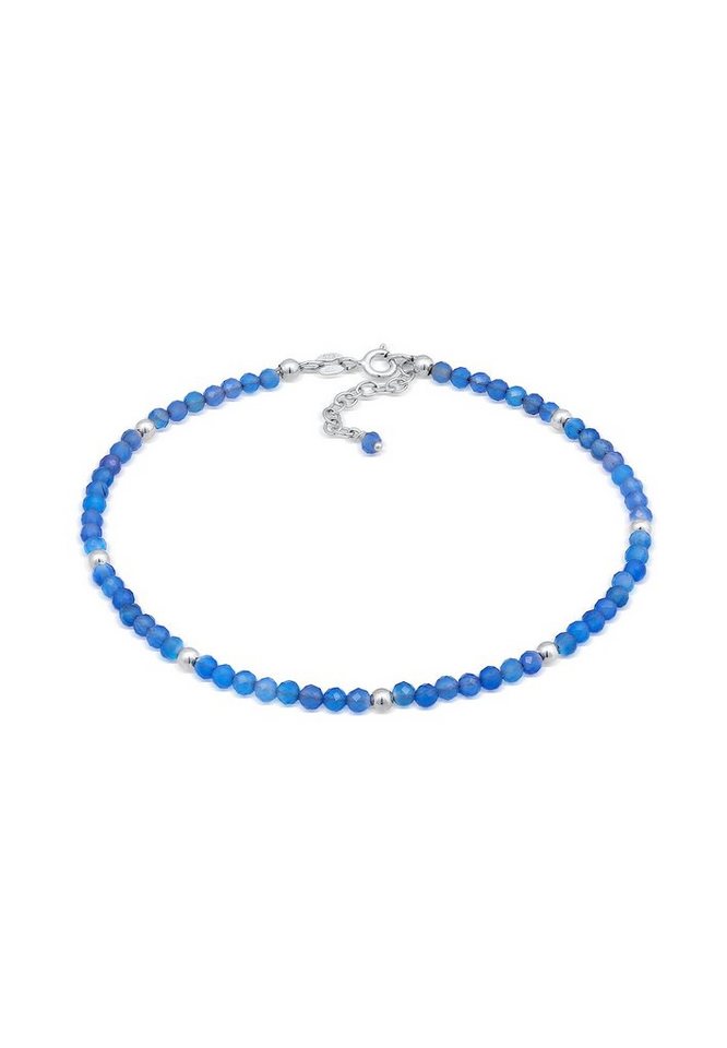 Elli Fußkette Achat Perlen Blau Sommer Strand 925 Silber, Kugel von Elli