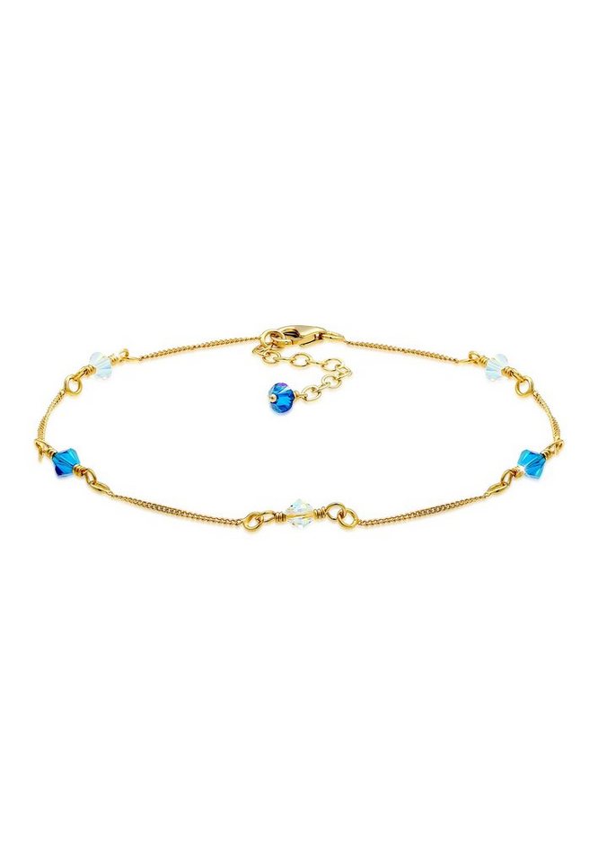 Elli Fußkette Basic Strand Bead Kristalle 925 Silber von Elli