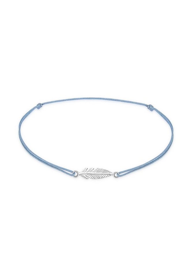 Elli Fußkette Nylon Grau mit Anhänger Feder 925 Sterling Silber, Feder von Elli