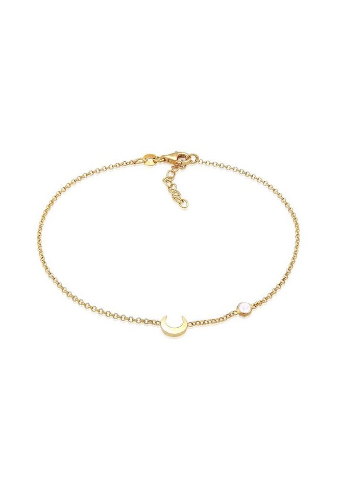 Elli Fußkette Halbmond Astro Mondstein 925 Silber von Elli
