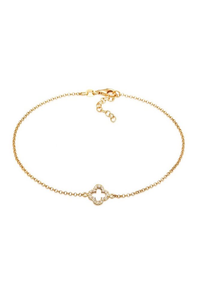 Elli Fußkette Kleeblatt Zirkonia Glücksymbol Talisman 925 Silber, Kleeblatt von Elli