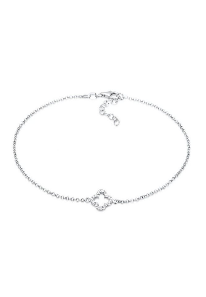 Elli Fußkette Kleeblatt Zirkonia Glücksymbol Talisman 925 Silber, Kleeblatt von Elli