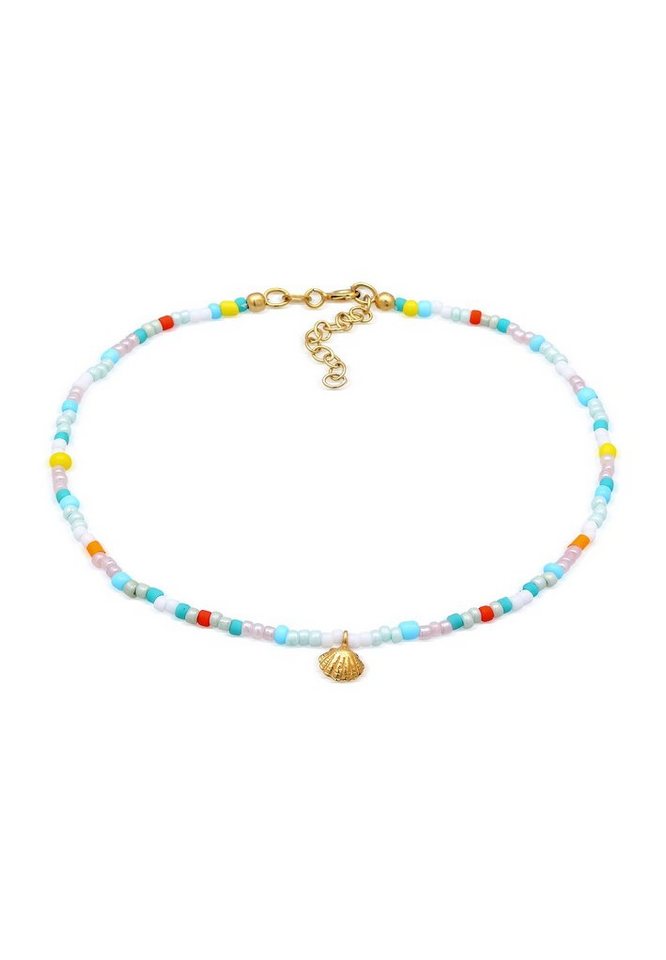 Elli Fußkette Muschel Glas Kugeln Bunt Sommer Beach 925 Silber, Muschel von Elli
