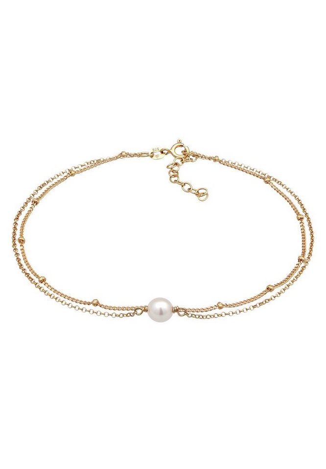 Elli Fußkette Muschelkernperle Kugelkette Layer 925 Silber von Elli