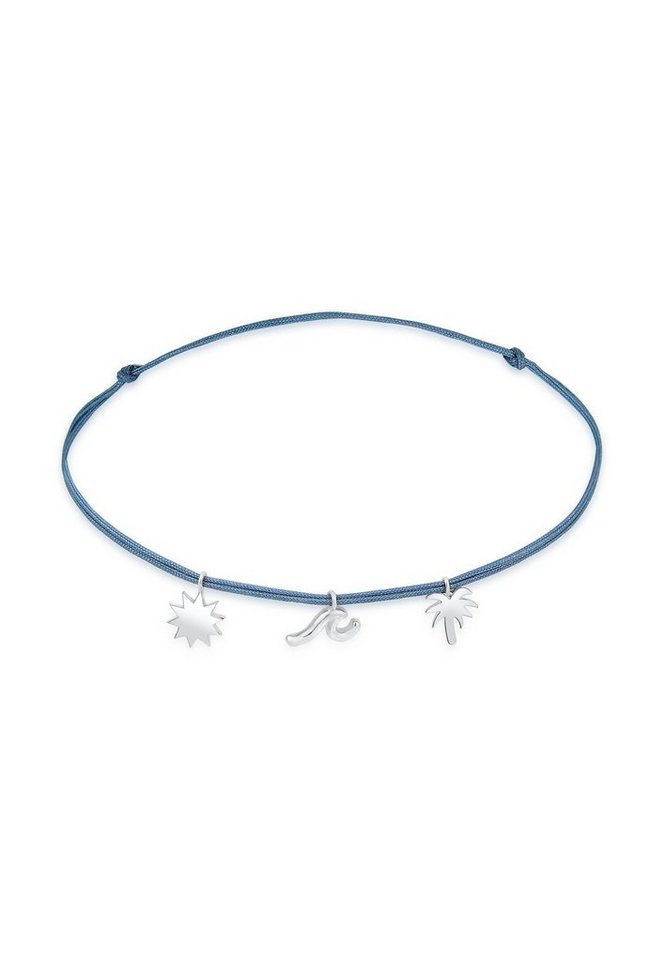 Elli Fußkette Palme Beach Boho Strand Nylon Bändchen 925 Sterling Silber, Palme von Elli