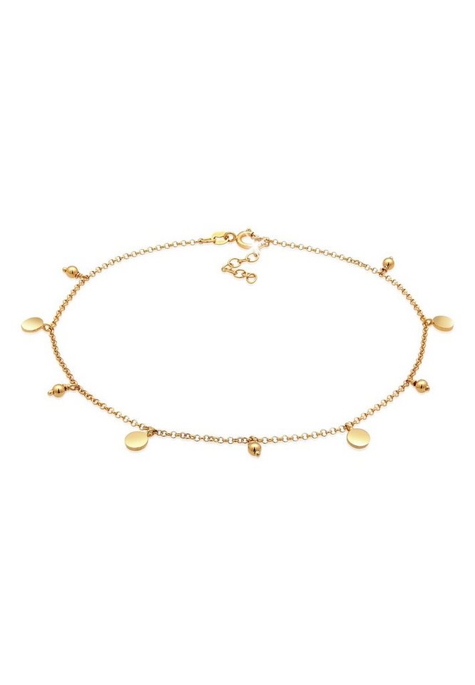 Elli Fußkette Plättchen Kugel Boho Style 925 Silber, Plättchen von Elli