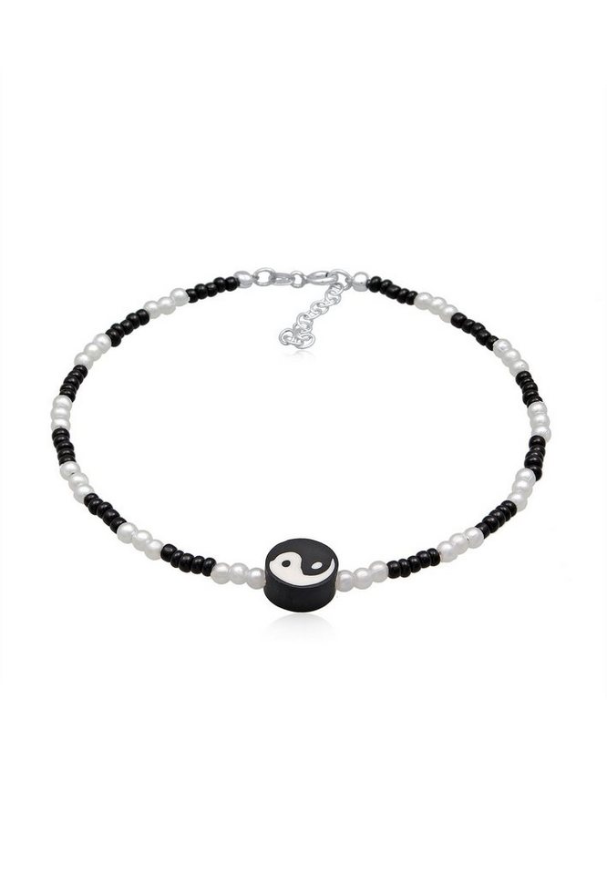 Elli Fußkette Yin Yang Glasperlen synth. Perlen 925 Silber, Yin und Yang von Elli