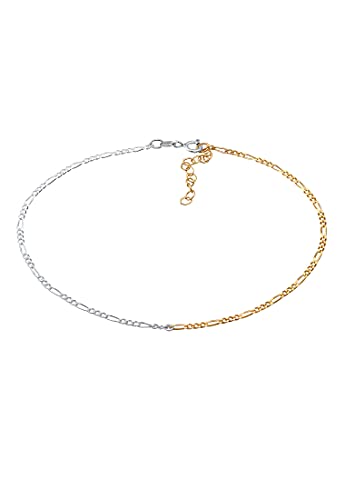 Elli Fußschmuck Damen Figaro Sommer Zeitlos Basic Minimal Bi-Color Verstellbar in 925 Sterling Silber Vergoldet von Elli