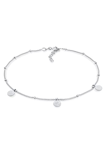 Elli Fußschmuck Damen Fußkettchen Kugel Plättchen Gehämmert in 925 Sterling Silber von Elli