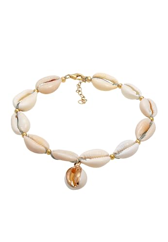 Elli Fußschmuck Damen Fußkettchen Sommer Trend mit Kauri Muscheln in 925 Sterling Silber Vergoldet von Elli