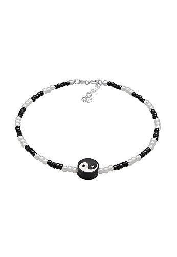 Elli Fußschmuck Damen Fußkettchen Yin Yang mit Glasperlen in 925 Sterling Silber von Elli