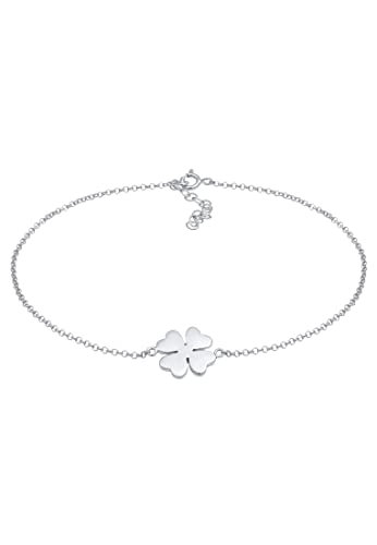 Elli Fußschmuck Damen Fußkettchen Kleeblatt Symbol Talisman in 925 Sterling Silber Vergoldet von Elli
