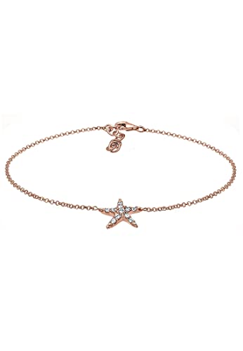 Elli Fußschmuck Damen Fußkettchen Seestern mit Kristalle in 925 Sterling Silber Rosévergoldet von Elli