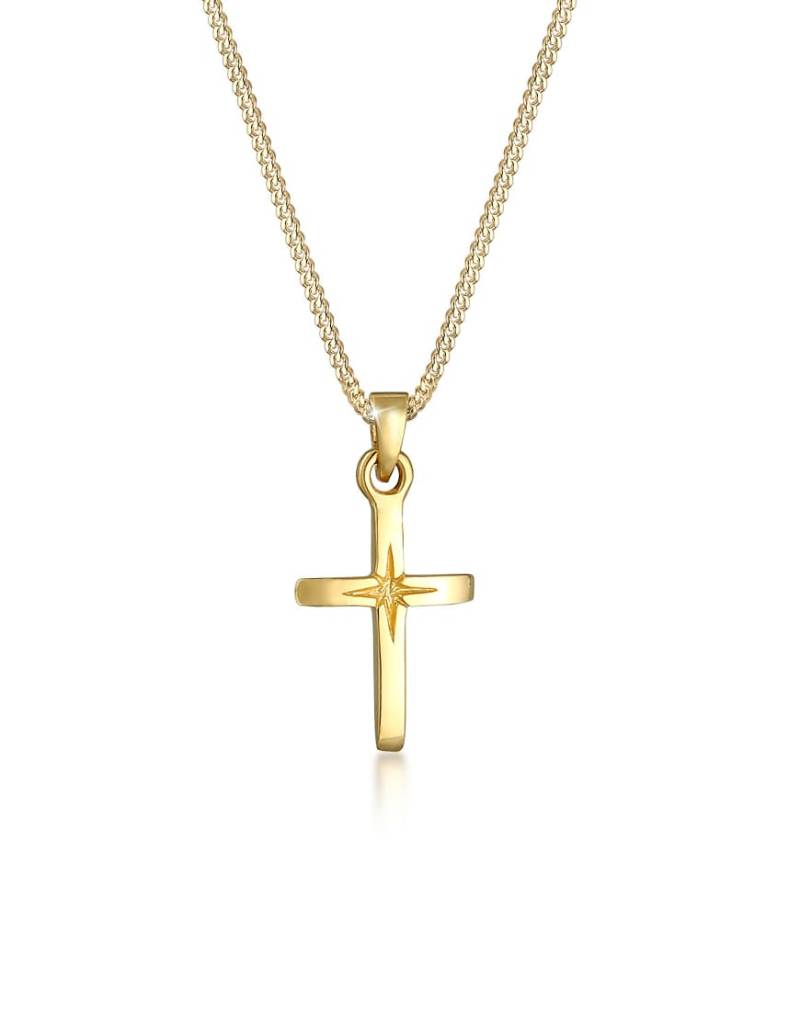 Elli - Goldfarbene Halskette aus 925er-Sterlingsilber mit Kreuzanhänger mit Sterngravur von Elli