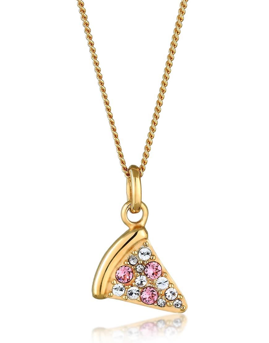 Elli - Goldfarbene Halskette aus vergoldetem 925er-Sterlingsilber mit Pizzaanhänger und mehrfarbigen Strasssteinchen im Xilion-Schliff Elli - Goldfarbene Halskette aus vergoldetem 925er-Sterlingsilber mit Pizzaanhänger und mehrfarbigen Strasssteinchen im Xilion-Schliff von Elli