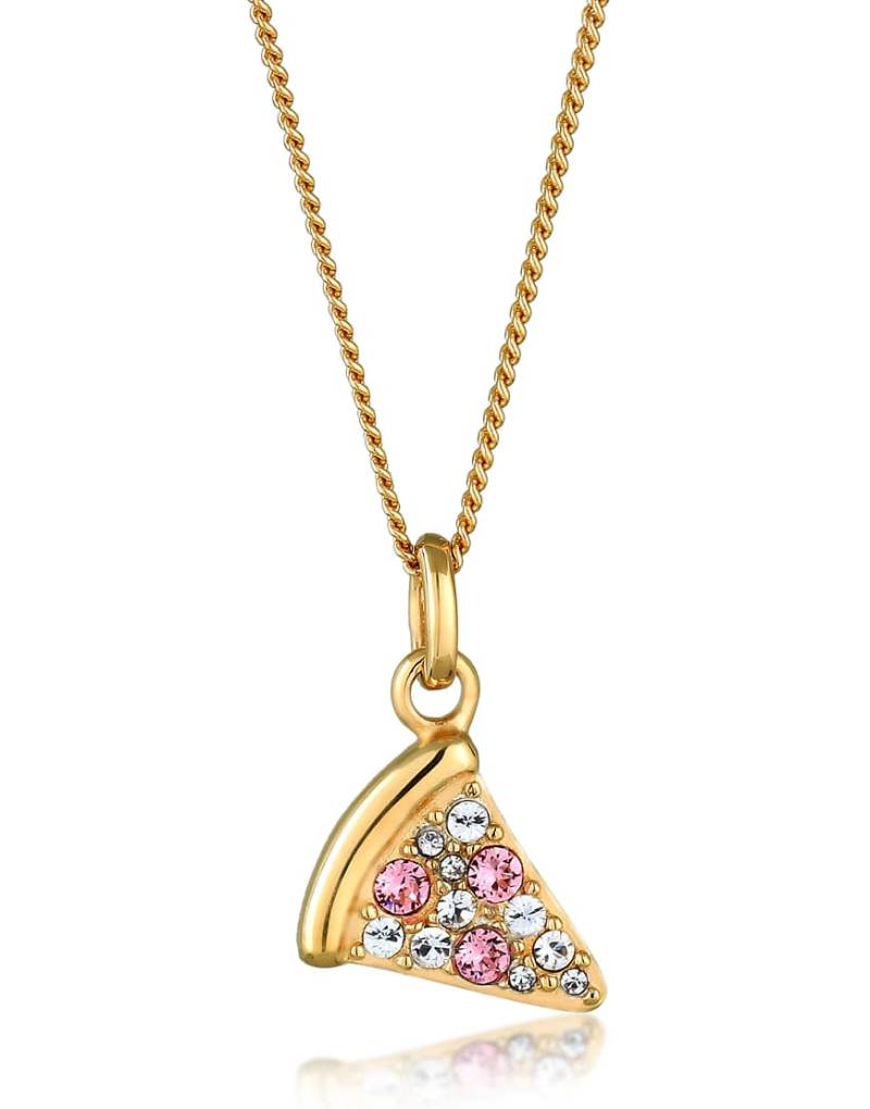 Elli - Goldfarbene Halskette aus vergoldetem 925er-Sterlingsilber mit Pizzaanhänger und mehrfarbigen Strasssteinchen im Xilion-Schliff von Elli
