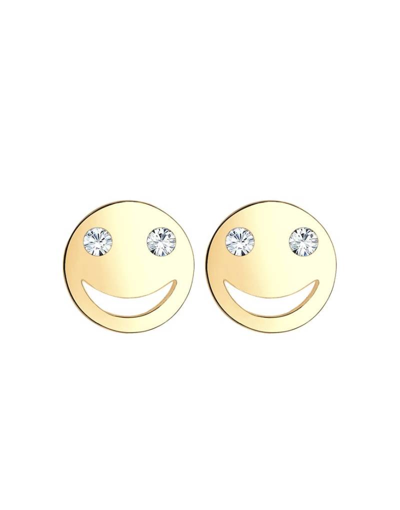 Elli - Goldfarbene Smiley-Ohrstecker aus 925er Sterlingsilber mit Strasssteinchen von Elli