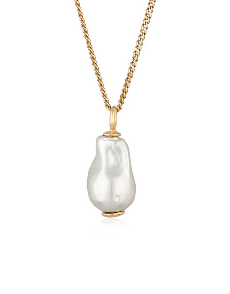Elli - Goldfarbene Solitär-Halskette aus vergoldetem 925er-Sterlingsilber mit weißer Muschelperle, 45 cm Länge von Elli