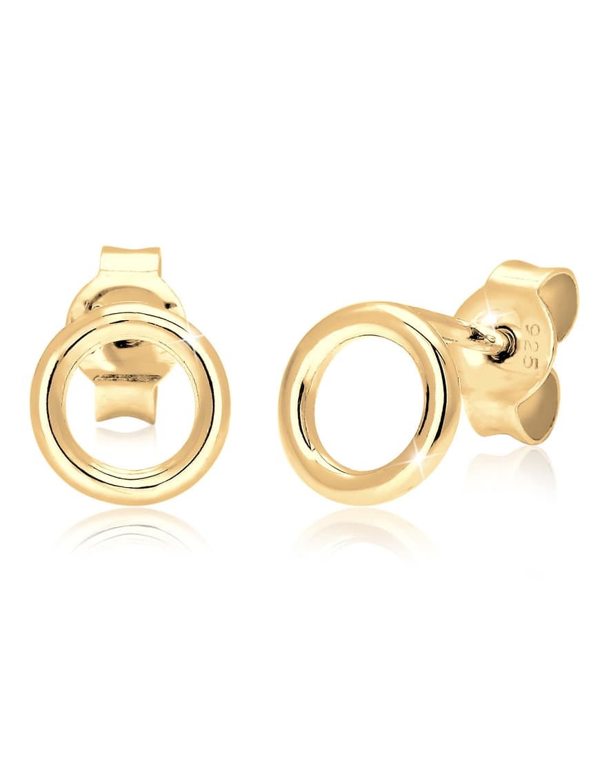 Elli - Goldfarbene kreisrunde Damen-Ohrstecker aus 925er Sterlingsilber in minimalistischem schlichtem Geo-Design von Elli