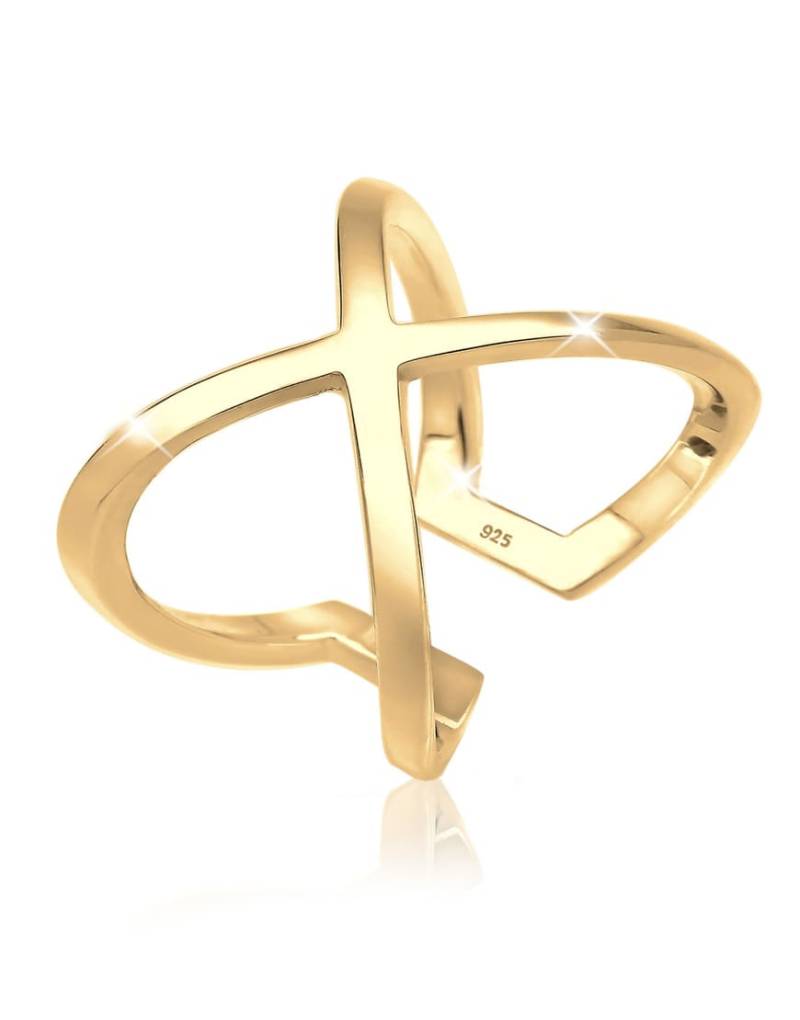 Elli - Goldfarbener Damen-Statementring aus 925er Sterlingsilber mit trendigem, überkreuztem Design von Elli