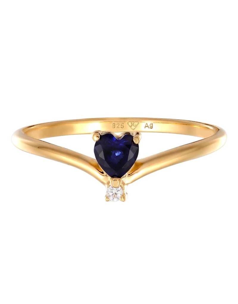 Elli - Goldfarbener Ring aus 925er-Sterlingsilber mit blauem Saphir-Schmuckstein und im Labor geschaffenem Kunst-Diamantstein von Elli