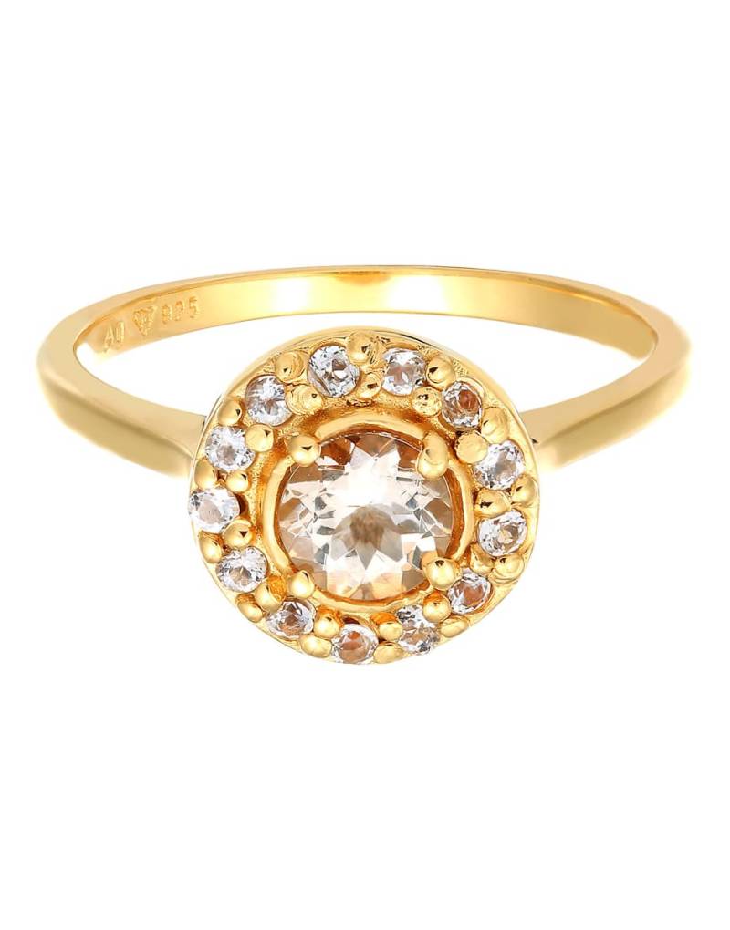 Elli - Goldfarbener Verlobungsring aus vergoldetem 925er-Sterlingsilber mit pfirsichfarbenen Morganitsteinen und Topas-Schmucksteinen von Elli