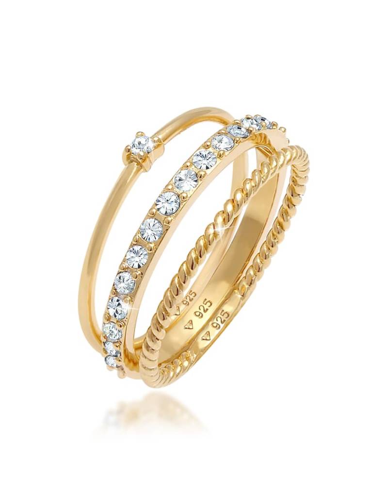Elli - Festlicher Ring aus 925er Sterlingsilber in Goldoptik mit Kristallsteinen-Goldfarben von Elli
