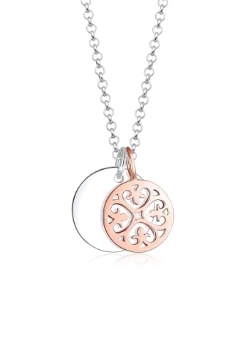 Elli Halskette Silber 925 Rosé 18K Vergoldet Bicolor Kreis Plättchen Ornament Anhänger Kette Damen Schmuck Geschenke für Frauen Mädchen Mama Freundin, Silberkette Länge 45 cm von Elli