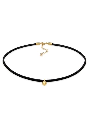 Elli Halskette Damen Choker mit Kugel Anhänger im schwarzen Velour Look in 925 Sterling Silber 32 cm Länge von Elli