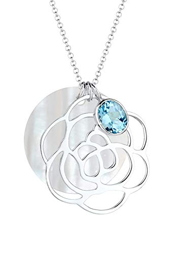 Elli Halskette Damen Blume Perlmuttscheibe mit Topas Edelstein in 925 Sterling Silber von Elli