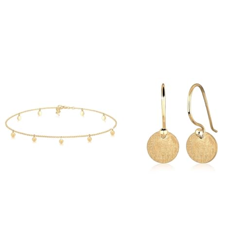 Elli Halskette Damen Choker Geo Kreis Basic Matt Coin in 925 Sterling Silber & Ohrringe Damen Ohrhänger Geo Plättchen Minimal Trend Matt in 925 Sterling Silber von Elli