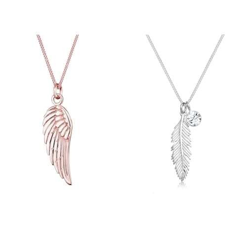 Elli Halskette Damen Engel Flügel Anhänger Symbol Boho Trend in 925 Sterling Silber Rosévergoldet & Halskette Damen Feder Anhänger Boho mit Kristall in 925 Sterling Silber von Elli