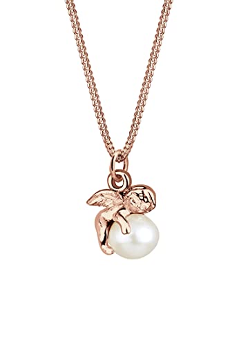 Elli Halskette Damen Engel mit Süßwasserzuchtperle in 925 Sterling Silber Rosé vergoldet von Elli