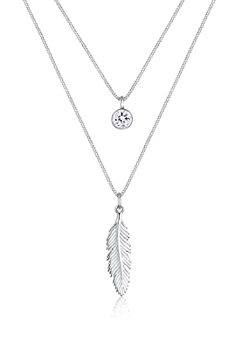 Elli Halskette Damen Feder Boho mit Kristall in 925 Sterling Silber von Elli