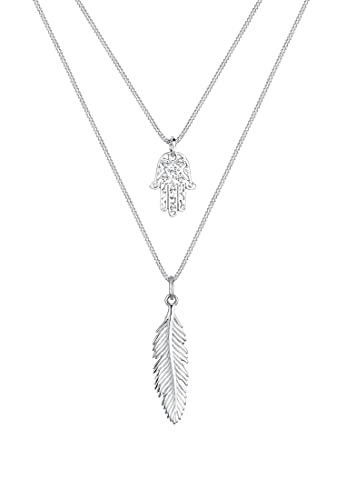 Elli Halskette Damen Feder Hamsa Layer mit Kristalle in 925 Sterling Silber von Elli