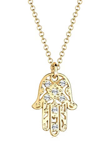 Elli Halskette Damen Hamsa Hand Anhänger mit Kristallen in 925 Sterling Silber Vergoldet von Elli
